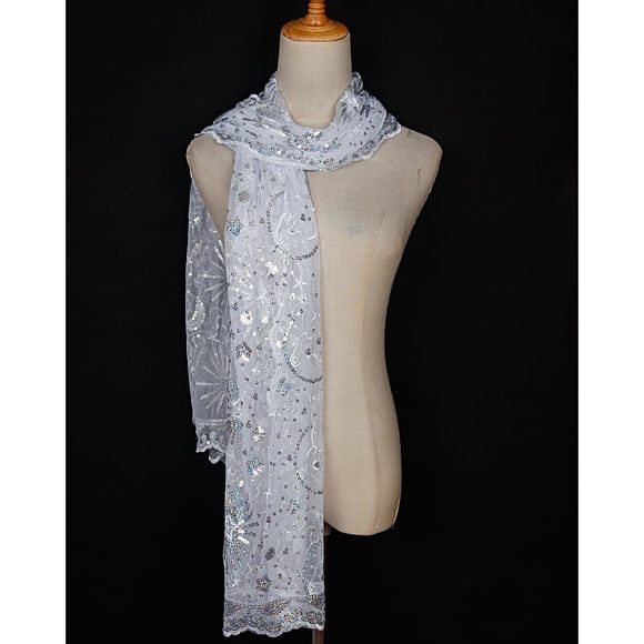 Women's Glittering 1920s Scarf Mesh Sequin Wedding Cape Fringed Evening Shawl😄 - Picture 7 of 9